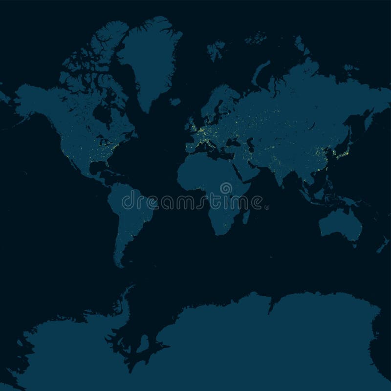 Mapa Del Mundo, Planisferio Con Zonas Urbanas Prominentes Vista Nocturna De  La Tierra Ilustración del Vector - Ilustración de digital, globo: 144185282