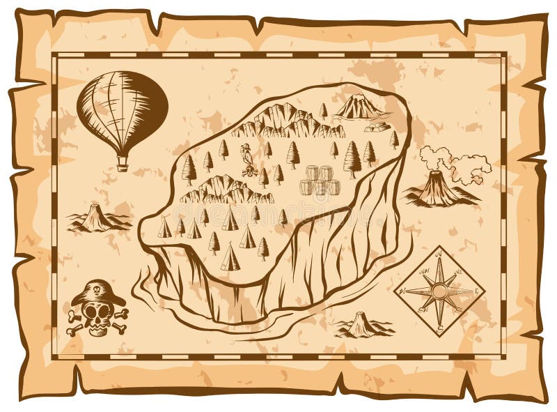 Mapa del tesoro con la isla y el globo ilustración del vector Mapa del tesoro con la isla y el globo ilustración del vector