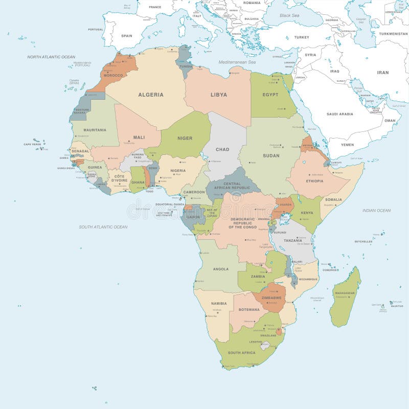 Mapa del vector del continente de África
