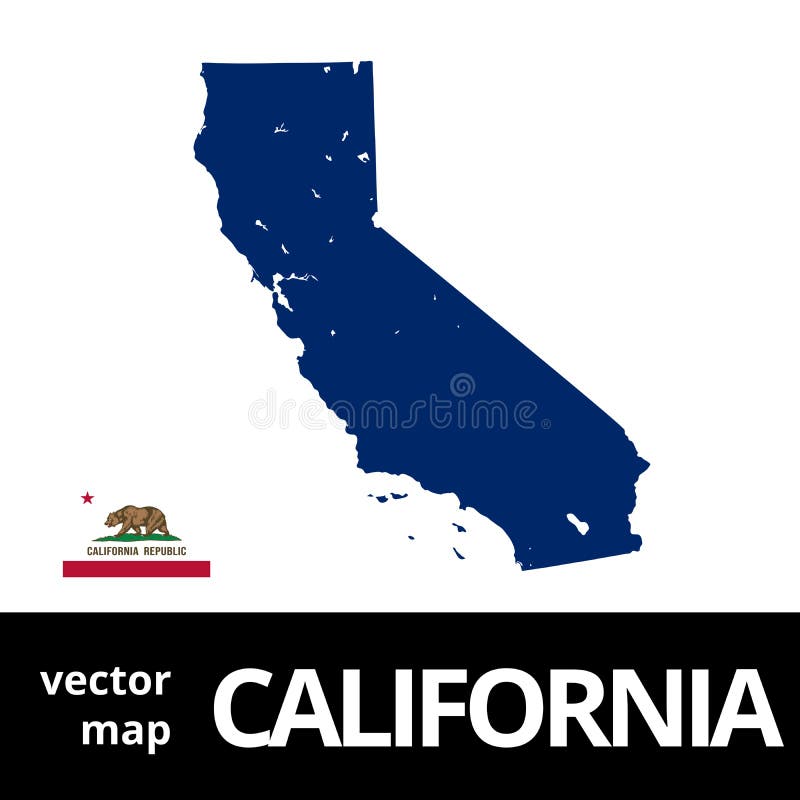 Mapa Del Vector De California Con La Bandera Del Estado Mapa Azul En El Backgro Blanco