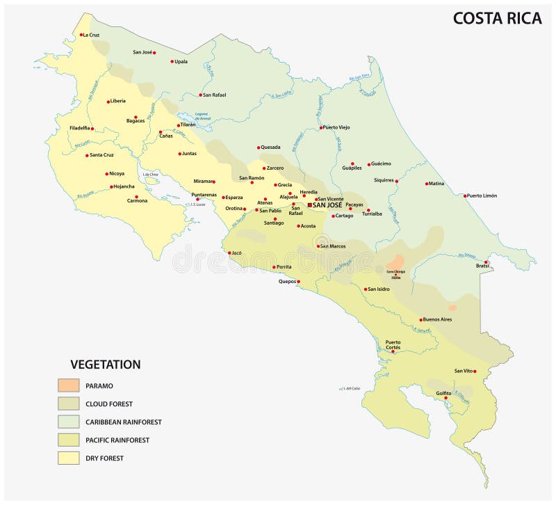 Costa Rica Map Y Ciudades Ilustración Del Vector Ilustración De