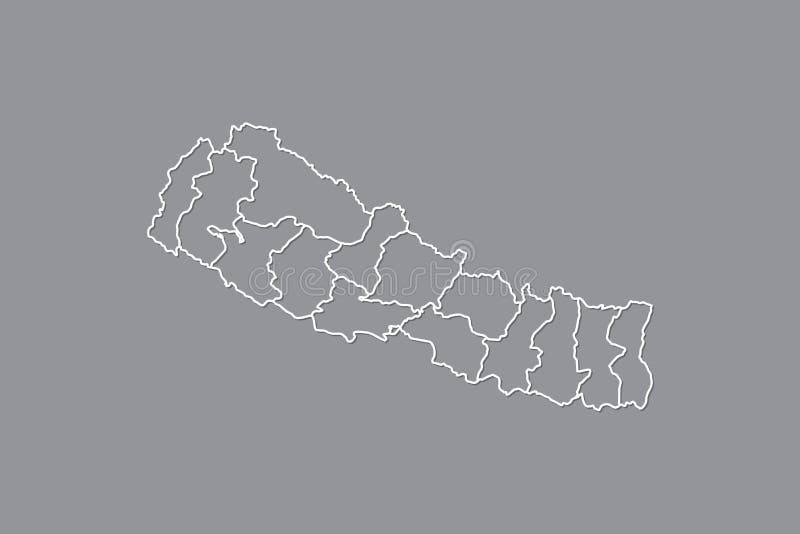 Mapa del vector de Nepal con las fronteras de divisiones usando color gris en el ejemplo oscuro del fondo ilustración del vector Mapa del vector de Nepal con las fronteras de divisiones usando color gris en el ejemplo oscuro del fondo ilustración del vector