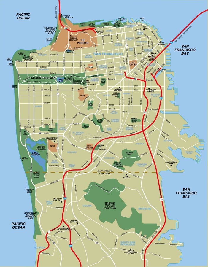 Mapa Del Vector De San Francisco Ilustraci??n del Vector Ilustraci??n
