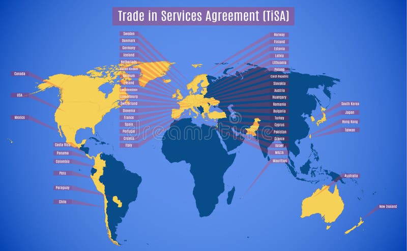 Mapa del vector de TiSA Trade en el acuerdo de servicios libre illustration Mapa del vector de TiSA Trade en el acuerdo de servicios libre illustration