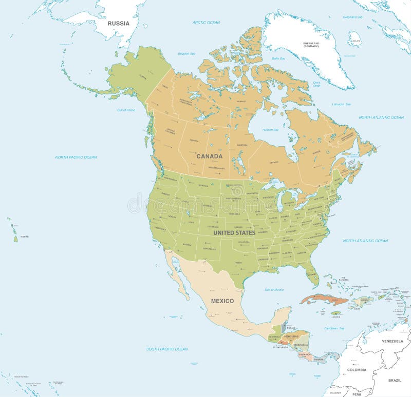 Mapa del vector del norte y de America Central