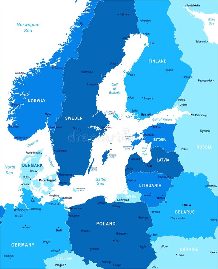 Mapa del área de mar Báltico - ejemplo del vector stock de ilustración
