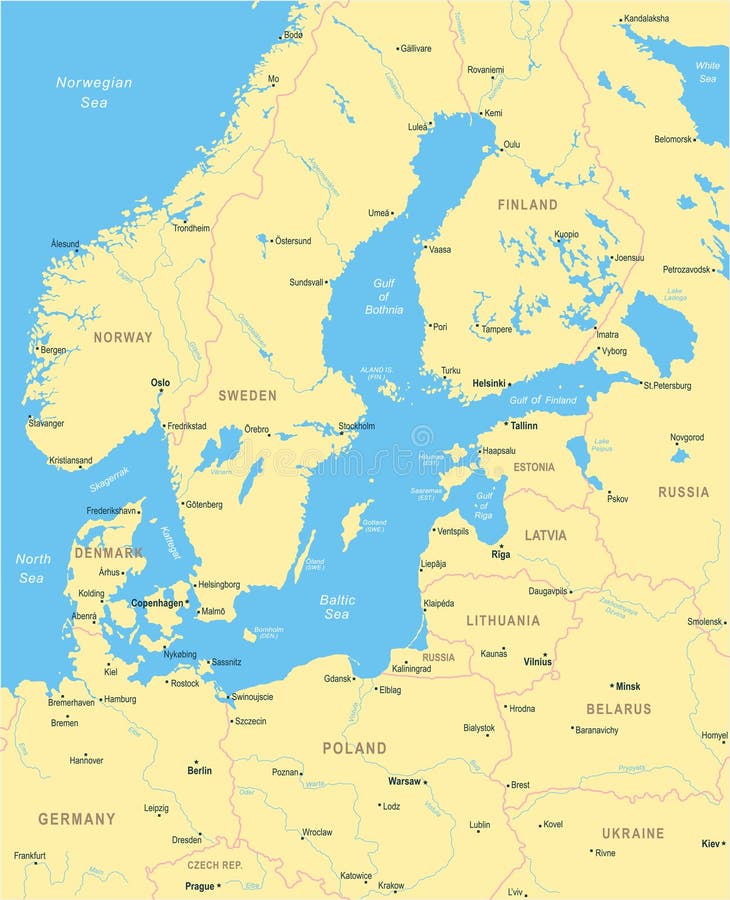 Mapa del área de mar Báltico - ejemplo del vector ilustración del vector