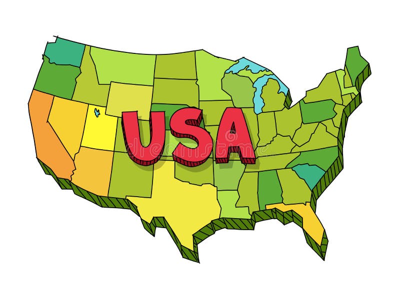 Mapa desenhado dos eua. estados unidos da américa. esboço desenhado por cores vetoriais.