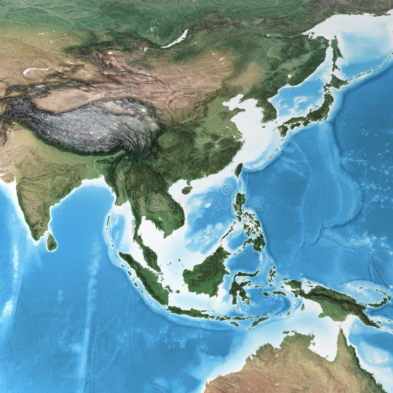 Physical map of South East Asia, with high resolution details. Flattened satellite view of Planet Earth, its geography and topography. 3D illustration - Elements of this image furnished by NASA. Physical map of South East Asia, with high resolution details. Flattened satellite view of Planet Earth, its geography and topography. 3D illustration - Elements of this image furnished by NASA