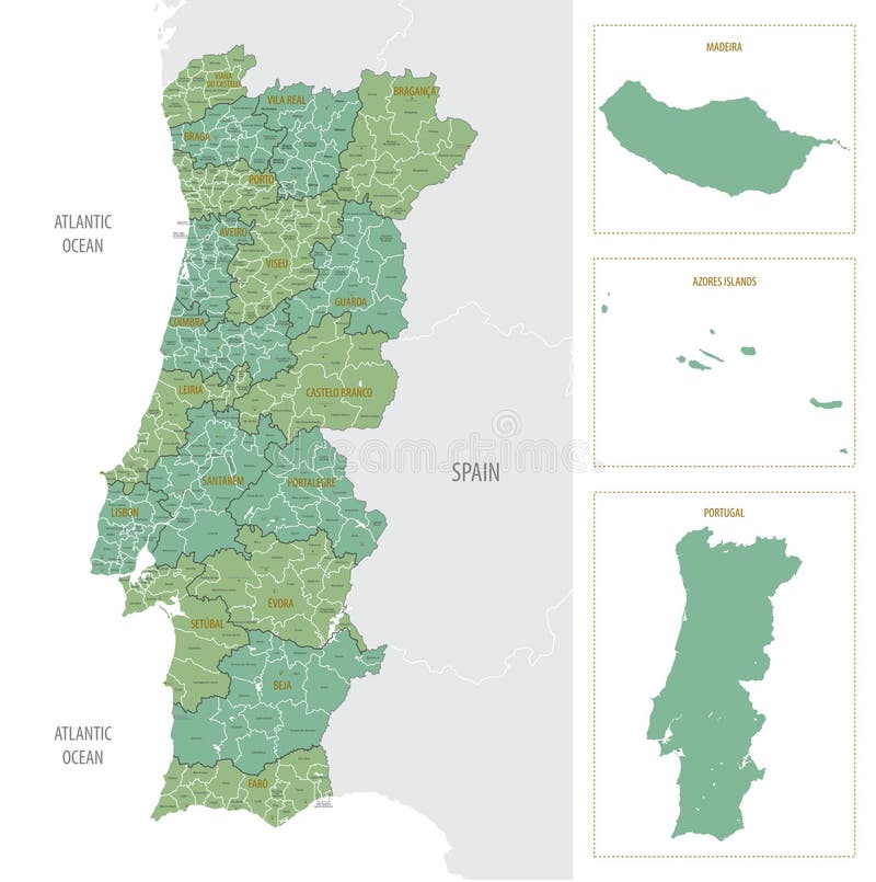 Vetores de Mapa Vetorial Detalhado Das Regiões De Portugal Com