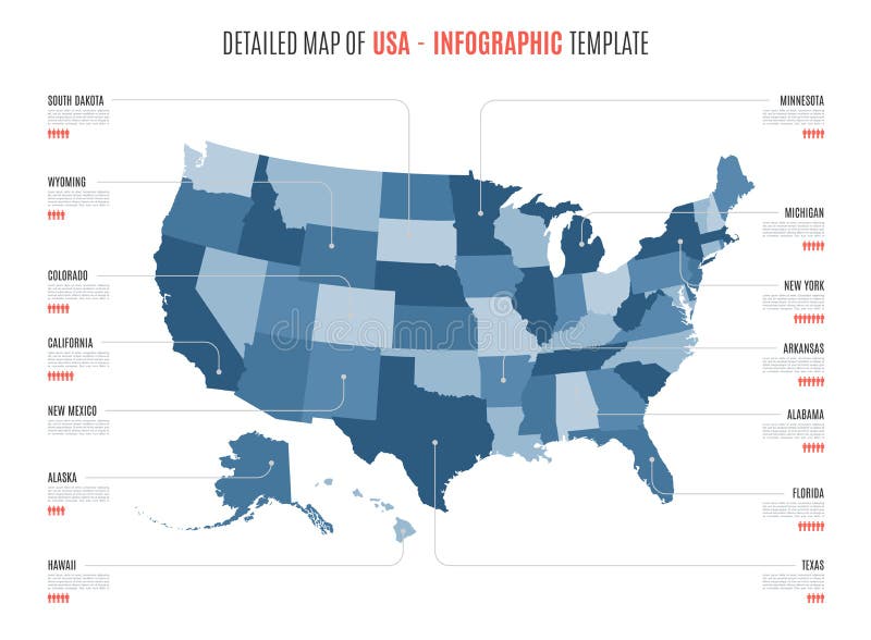 Mapa Detalhado Do Estados Unidos Da América Molde Do Vetor Para Dentro Ilustração Do Vetor