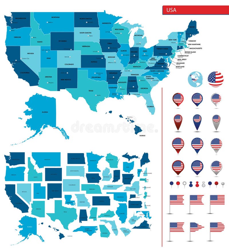 Mapa Detalhado Do Estados Unidos Da América Sities Grandes Ícones Indicadores Do Lugar