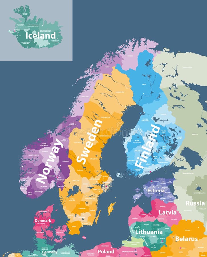 Escandinávia, Uma Sub-região Do Mapa Político Do Norte Da Europa Ilustração  do Vetor - Ilustração de atlas, jutland: 249968413