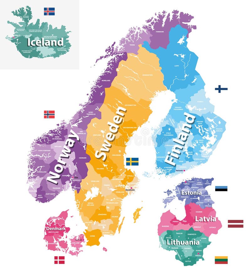 Vetores de Escandinávia Báltico Mapa Países Nórdicos Dinamarca Noruega  Finlândia Suécia Mapa Vetorial e mais imagens de Países Nórdicos - iStock