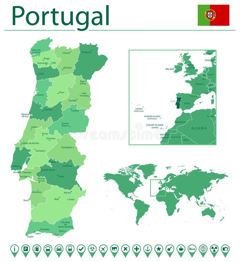 Mapa Detalhado De Portugal Com Pavilhão. Ilustração do Vetor