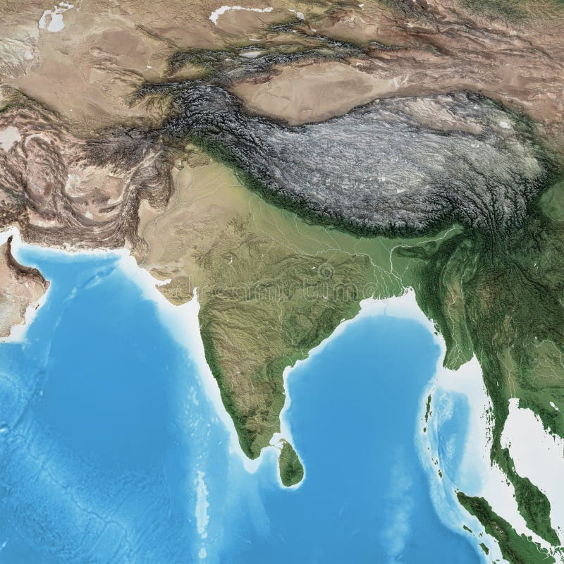 Mapa detallado de alta resolución de asia del sur himalayas e india