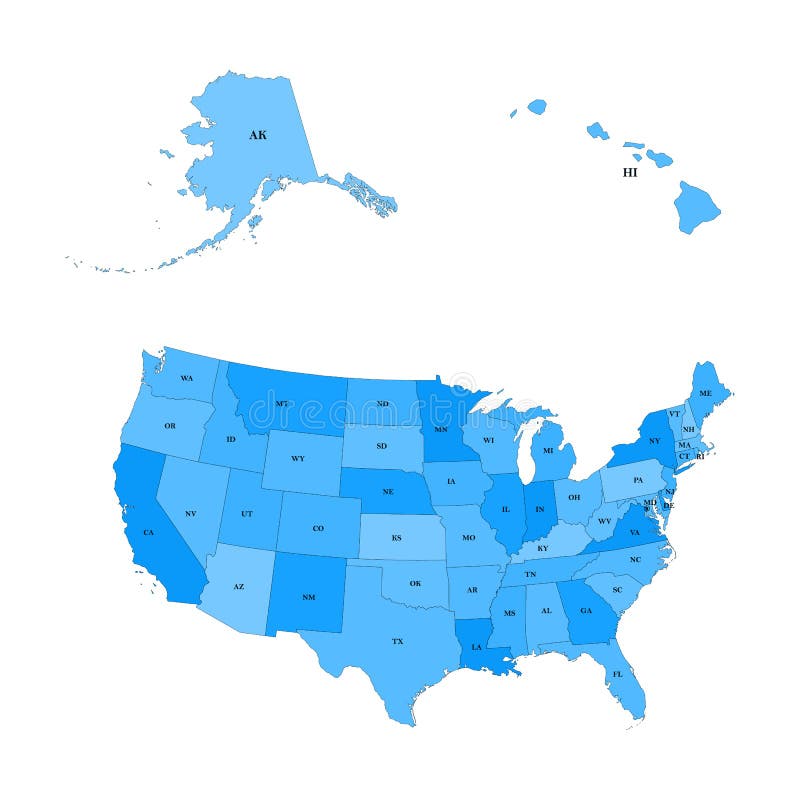 Mapa detallado de los Estados Unidos, incluyendo Alaska y Hawaii stock de ilustración Mapa detallado de los Estados Unidos, incluyendo Alaska y Hawaii stock de ilustración