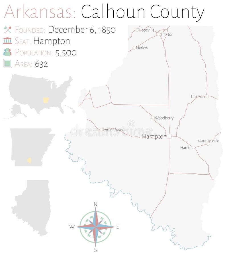 Grande Mapa Do Condado De Calhoun Em Alabama Ilustração do Vetor