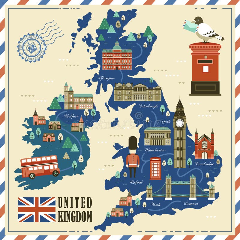 Lovely United Kingdom travel map with attractions. Lovely United Kingdom travel map with attractions