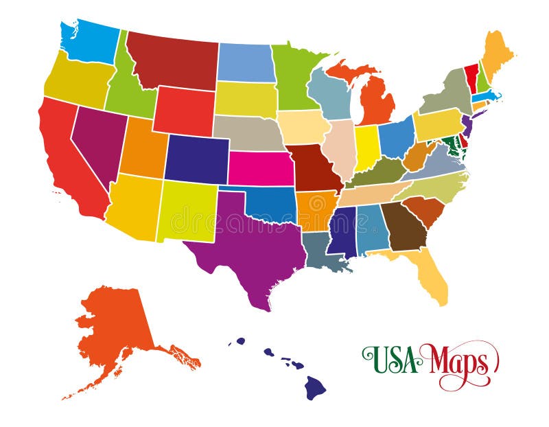 Mapa do Estados Unidos da América EUA com ilustração colorida dos estados no fundo branco ilustração royalty free Mapa do Estados Unidos da América EUA com ilustração colorida dos estados no fundo branco ilustração royalty free