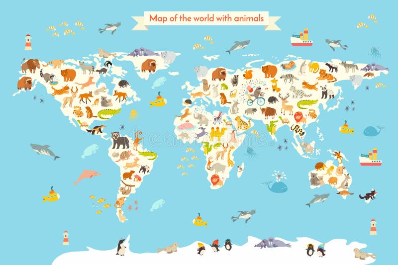 Mapa do mundo dos animais ilustração stock Mapa do mundo dos animais ilustração stock