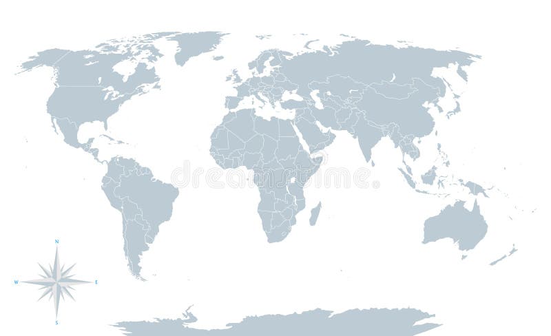 Mapa do mundo político, cinza, com beiras brancas ilustração stock Mapa do mundo político, cinza, com beiras brancas ilustração stock