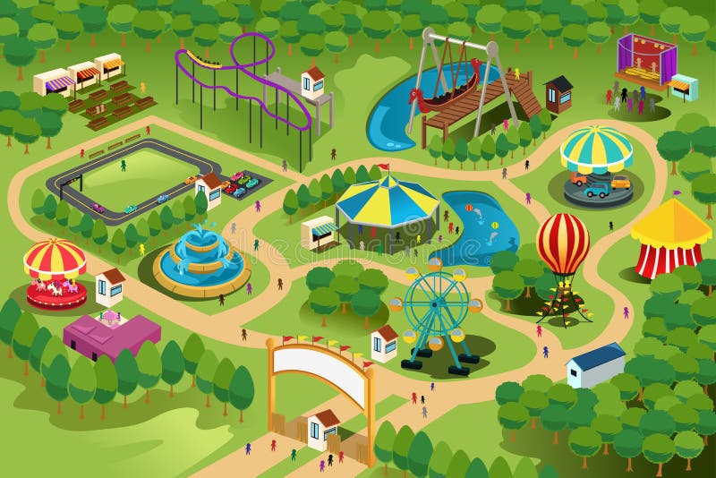 A vector illustration of a map of an amusement park. A vector illustration of a map of an amusement park