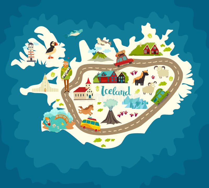 Mapa abstrato da Islândia, ilustração vetorial desenhada à mão ilustração stock