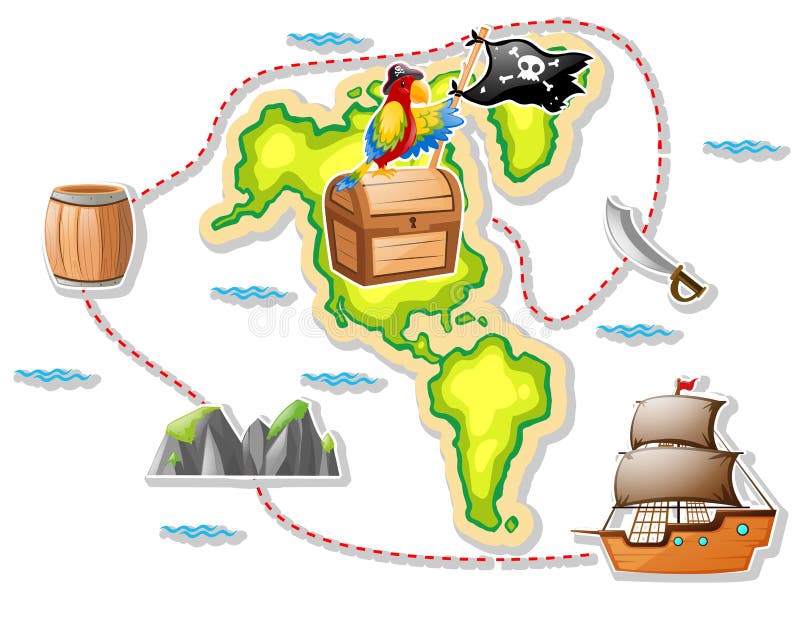 Mapa do tesouro e navio de pirata ilustração do vetor Mapa do tesouro e navio de pirata ilustração do vetor