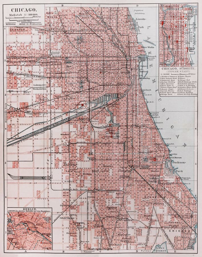 Mapa do vintage de Chicago fotografia de stock Mapa do vintage de Chicago fotografia de stock