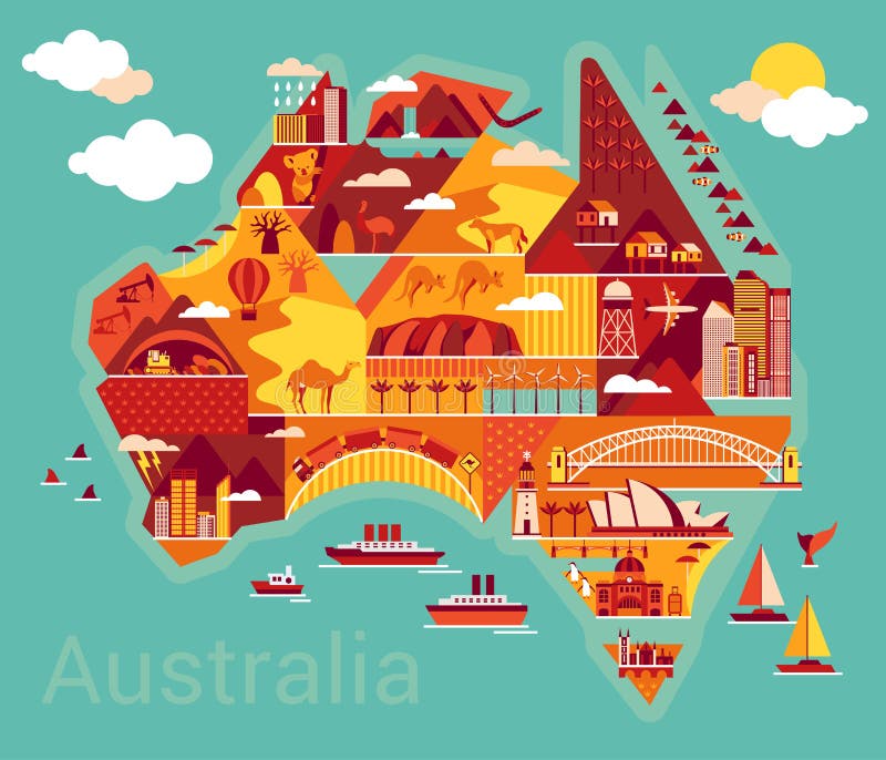 Mapa dos desenhos animados de Austrália ilustração do vetor Mapa dos desenhos animados de Austrália ilustração do vetor