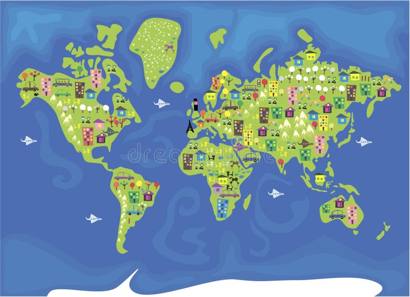 Mapa dos desenhos animados do mundo ilustração stock Mapa dos desenhos animados do mundo ilustração stock