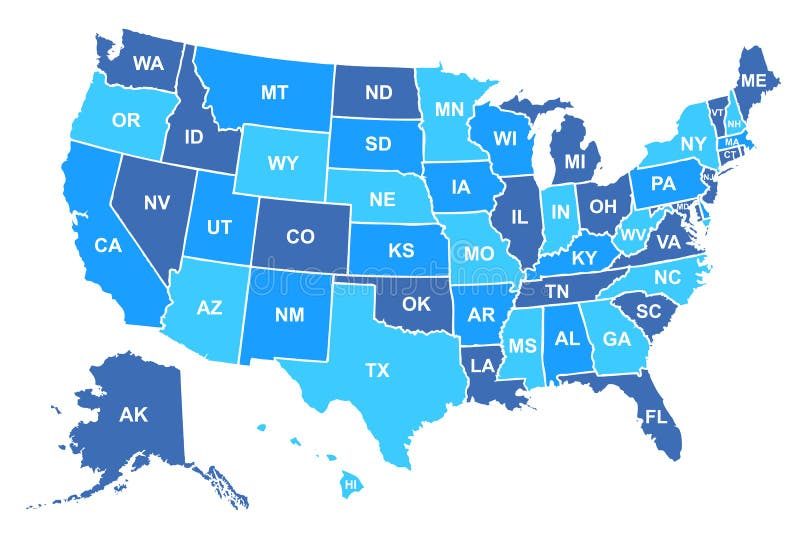 Mapa dos Estados Unidos da América Mapa dos EUA com estados e nomes de estados isolados - vetor