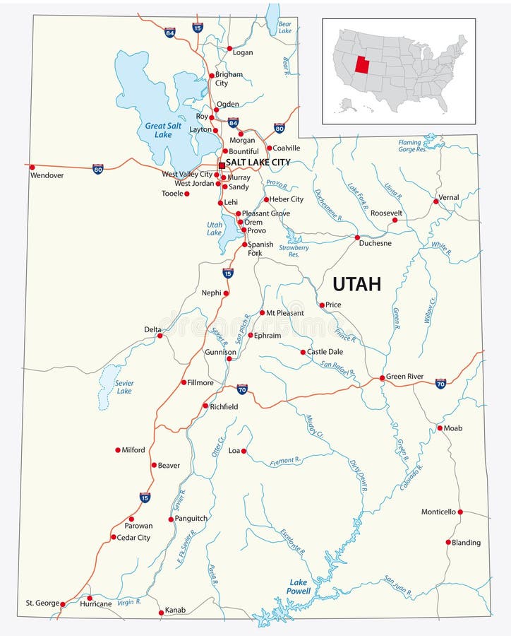 Road map of the US American State of Utah. Road map of the US American State of Utah.