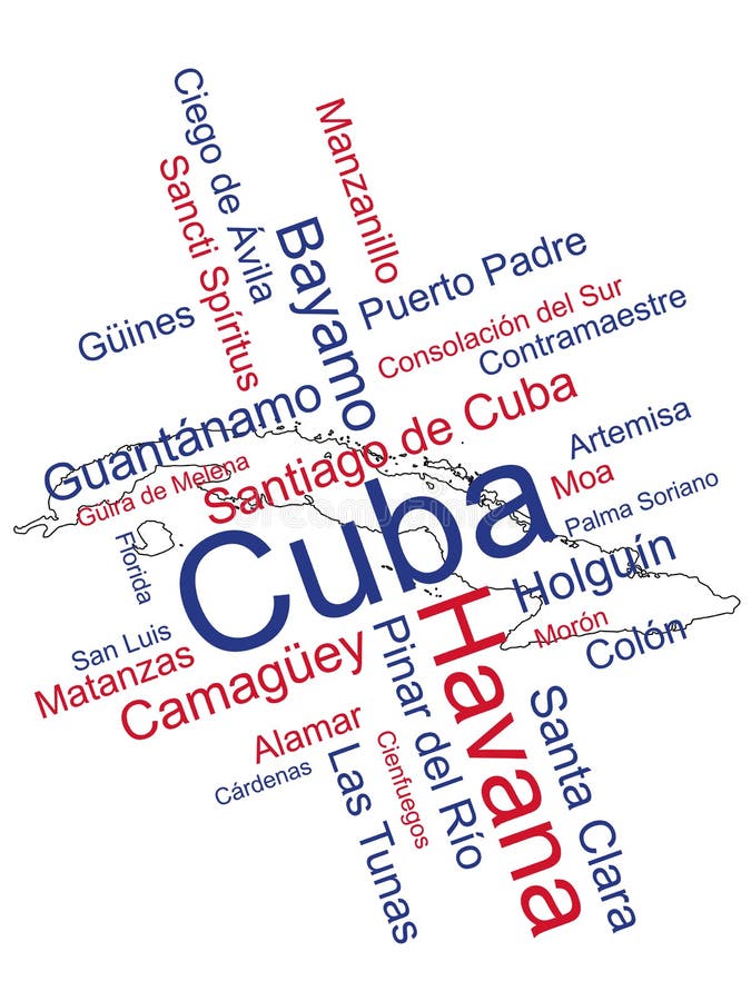 Mapa e cidades de Cuba ilustração do vetor Mapa e cidades de Cuba ilustração do vetor