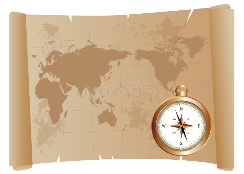 Mapa e compasso velhos ilustração royalty free Mapa e compasso velhos ilustração royalty free