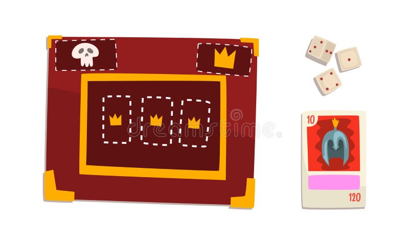 Conceito De Jogo De Tabuleiro De Papel De Fantasia. Quadro Decorado Com  Várias Ferramentas De Objetos De Caráter Com Espaço De Cópia. Adaga, Correio  Em Cadeia, Amuleto, Roupas, Conjunto De Dados: D10