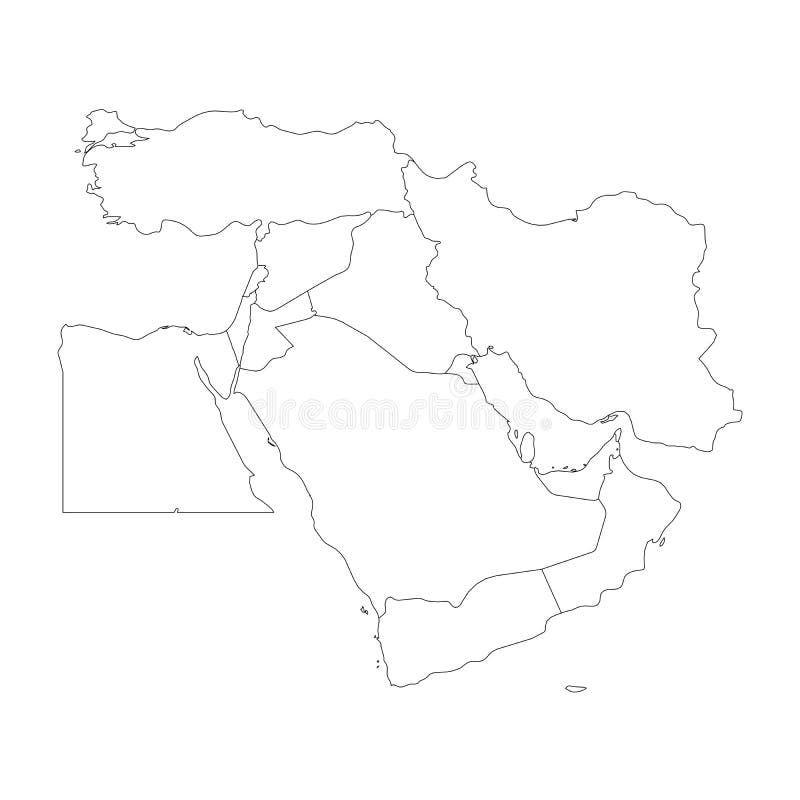 Mapa en blanco ilustration plano simple del vector del esquema de Oriente Medio, o de Oriente Próximo