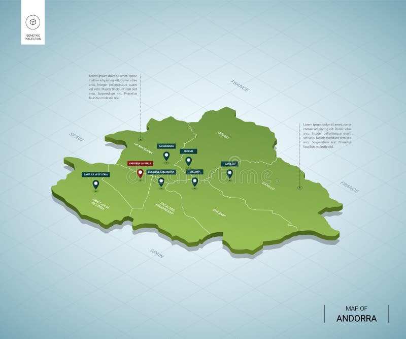 Mapa estilizado de Andorra 3D isométrico