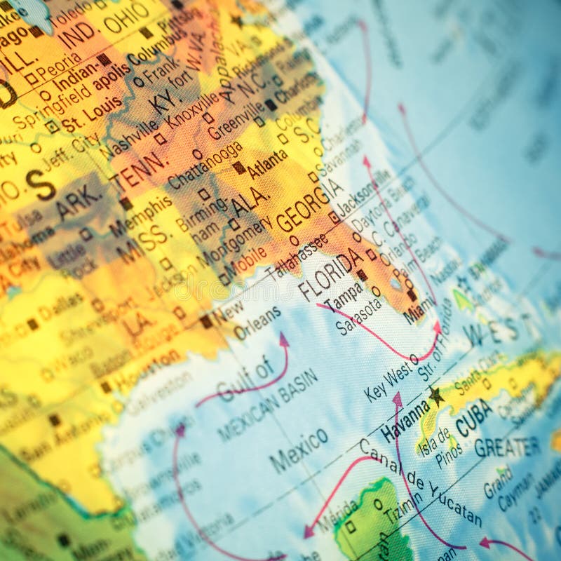 Mapa do Sudeste dos EUA. Imagem em close-up foto de stock