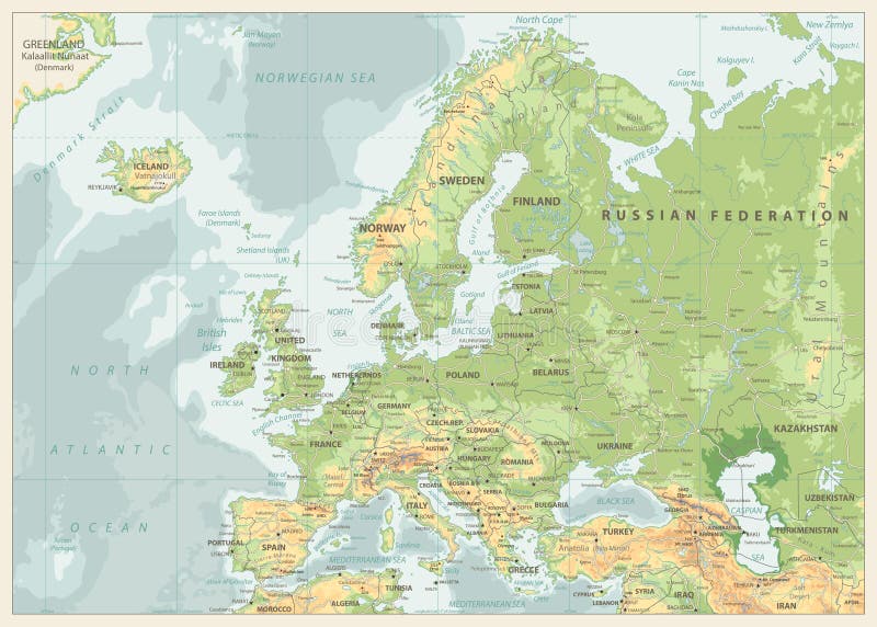 Mapa físico de Europa Colores retros