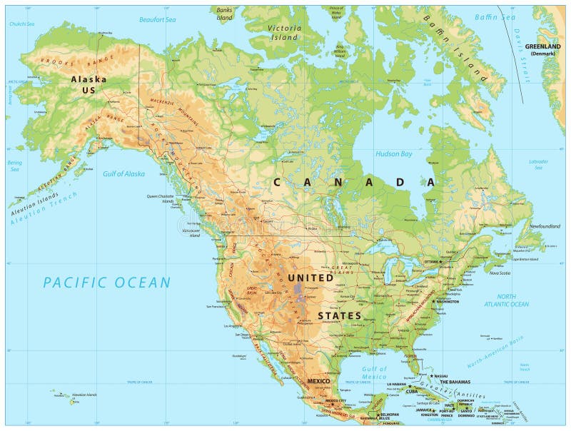 Mapa físico de Norteamérica