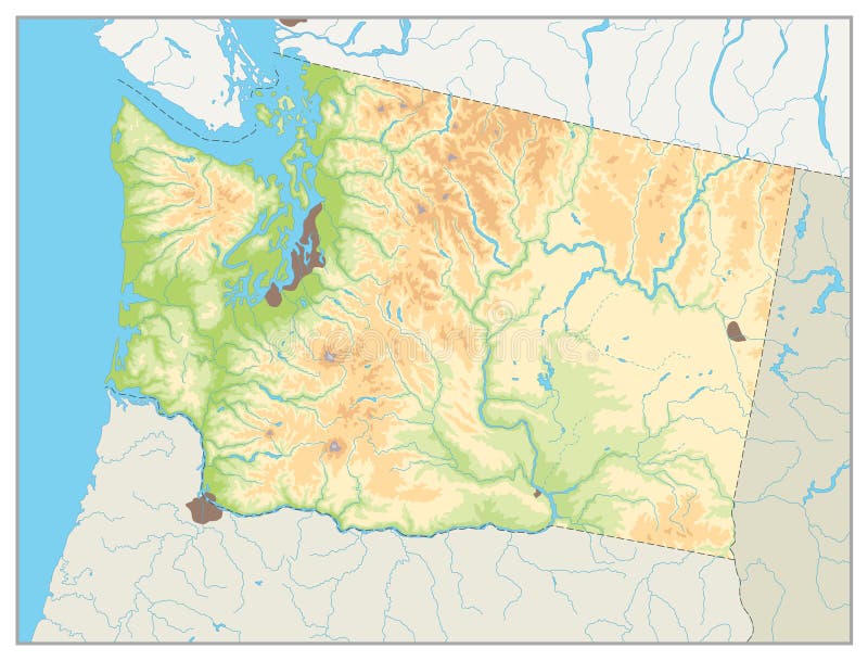 Mapa Físico Do Estado De Washington Isolado No Branco Ilustração do