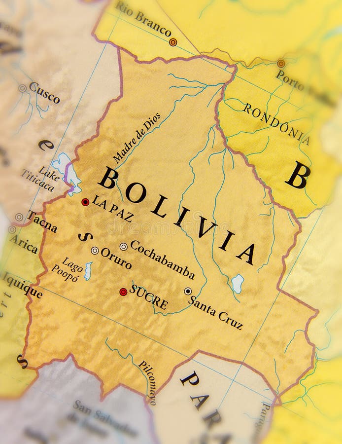 Mapa Geográfico De Bolivia Con Las Ciudades Importantes Foto de archivo