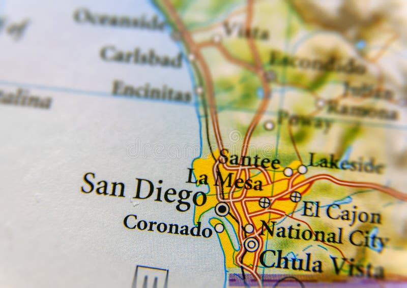 Mapa geográfico do fim da cidade de San Diego foto de stock Mapa geográfico do fim da cidade de San Diego foto de stock