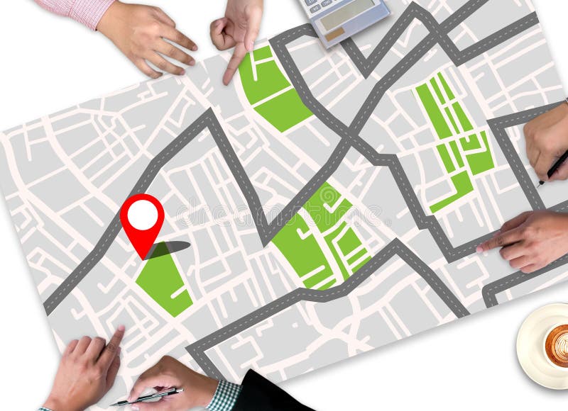 Mapa a la ubicación del destino de ruta, mapa de GPS de calle con los iconos de GPS foto de archivo libre de regalías Mapa a la ubicación del destino de ruta, mapa de GPS de calle con los iconos de GPS foto de archivo libre de regalías