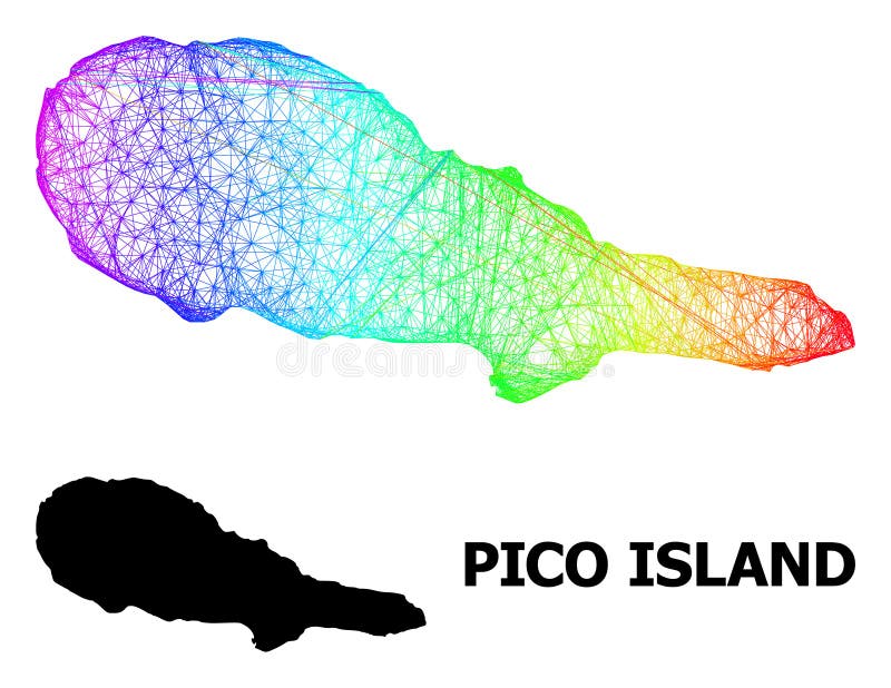 Mapa lineal de la isla pico con gradiente de color arcoiris stock de ilustración