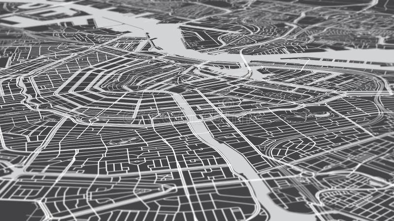 Mapa miasta Amsterdam, monochromatyczny plan ulic i kanałów, sieć miejska z perspektywy royalty ilustracja