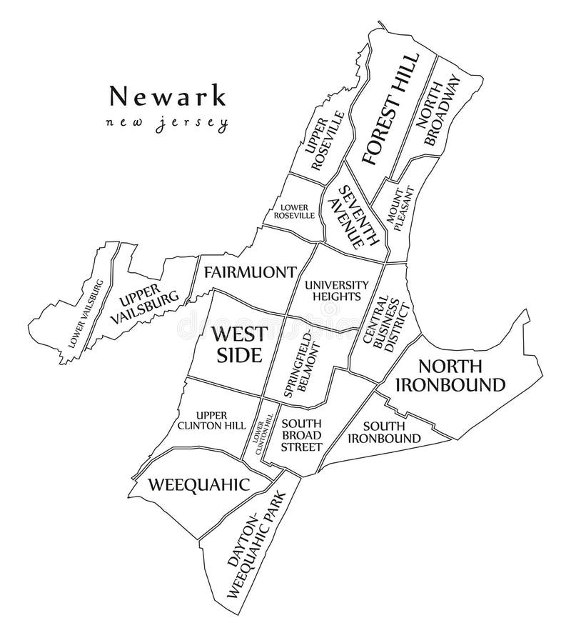 Mapa De Newark Nj Mapa Moderno Da Cidade - Cidade De Newark New-Jersey Dos Eua Com Neighbo  Ilustração Do Vetor - Ilustração De Desengate, Beira: 123377052