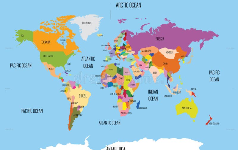 Mapa Mundial Con Nombres De Países Y Océanos. Agencia De Viajes Stock de  ilustración - Ilustración de conocimiento, asia: 177492835